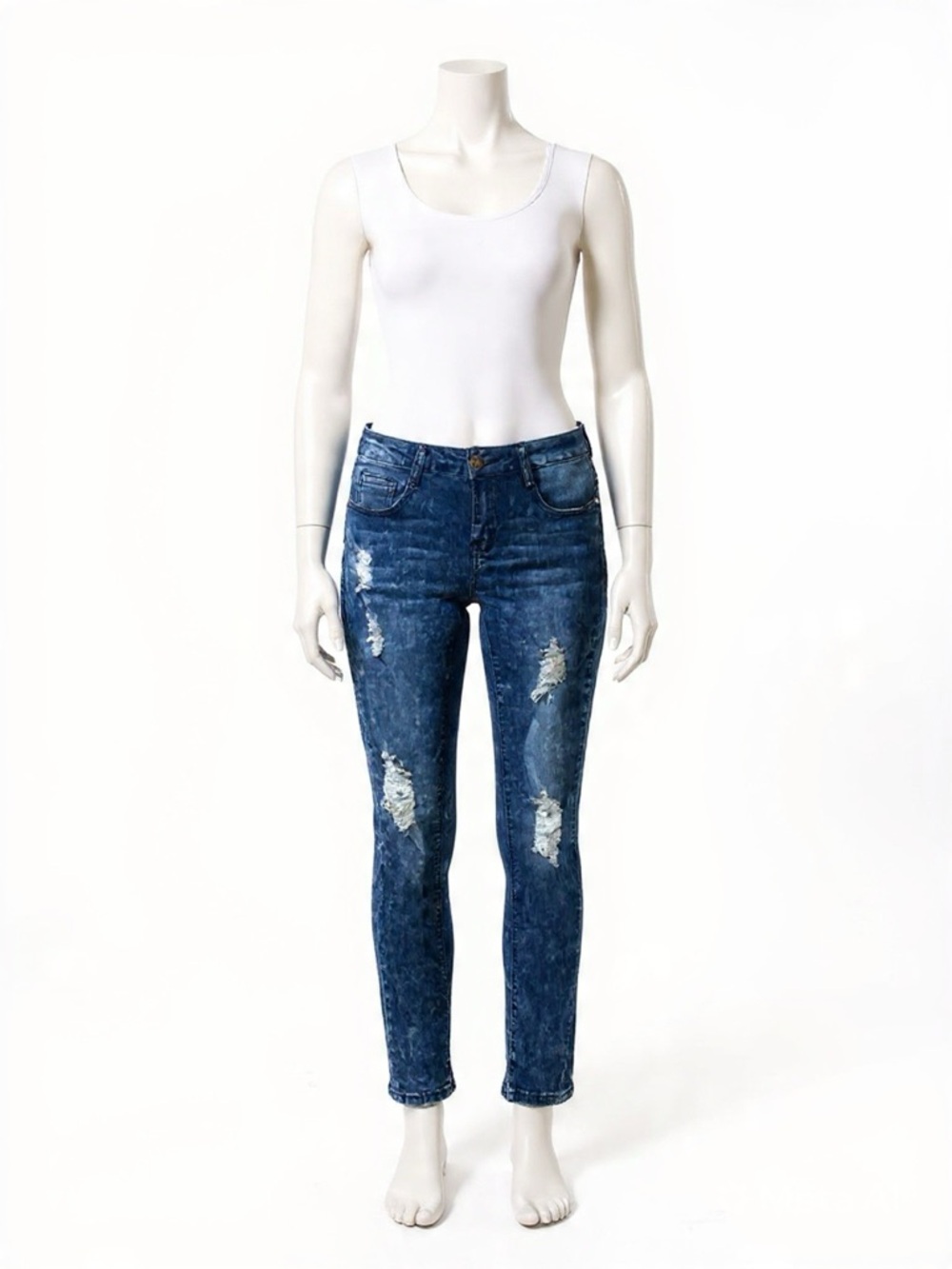 Machine Blue Strainght leg Jeans Distressed Denim casual wear